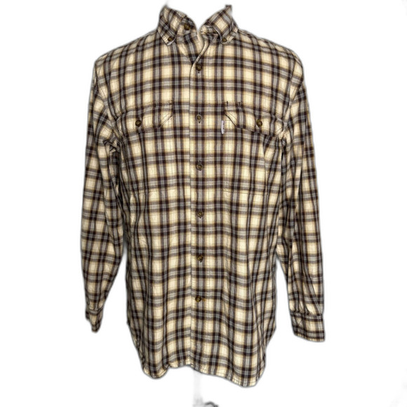 Carhartt Relaxed Fit Men's Long Sleeve Button Down, Brown Plaid, Size M, 2/$50 - Picture 2 of 12